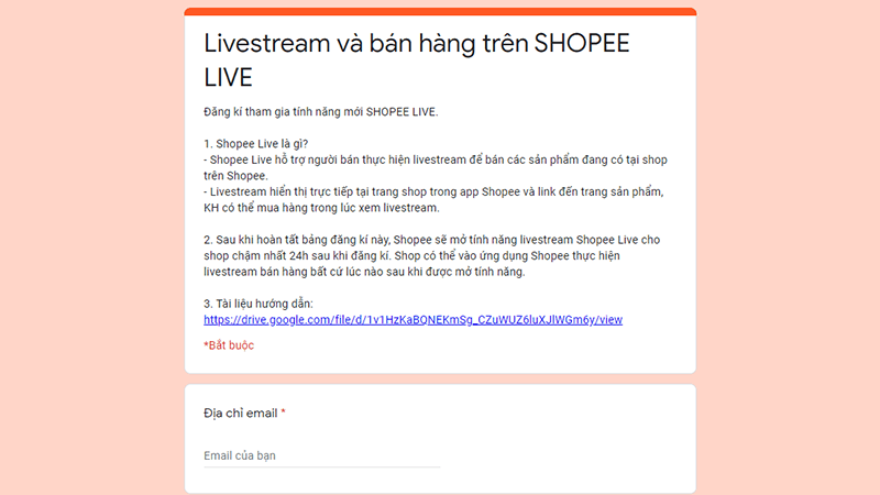 livestream trên shopee làm thế nào để đăng ký shopee live